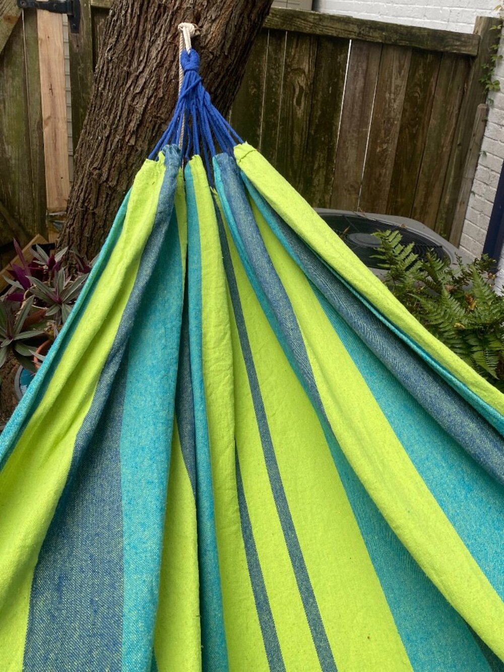 Large Blue & Lime Green Fabric Hammock – Excellent Condition – $35 OBO